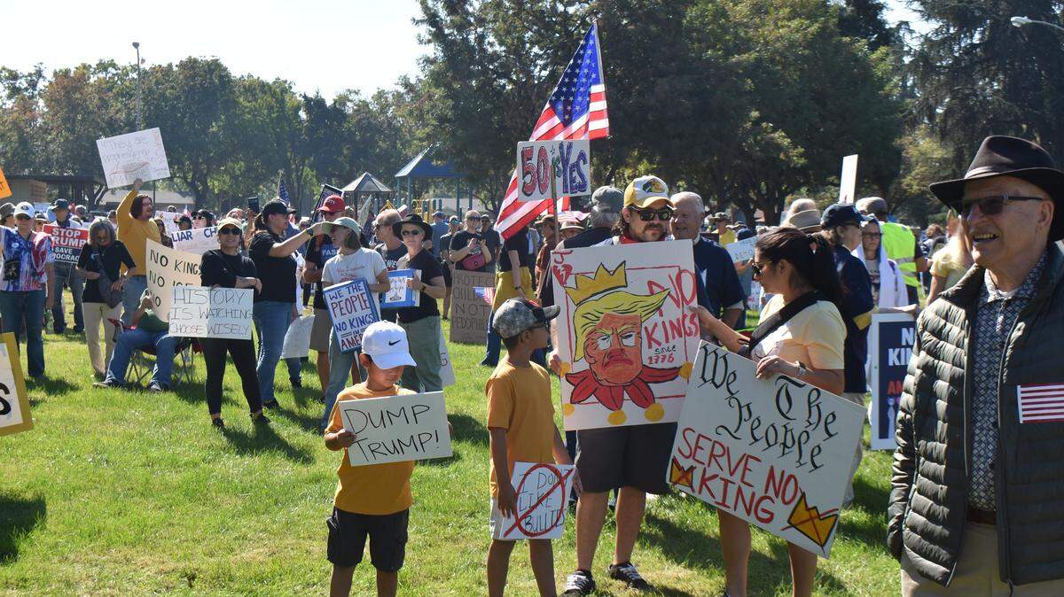 The second No Kings rally in Modesto this year was held in Standiford Park on Tokay Avenue in Modesto, Calif., on Saturday, Oct. 18, 2025.