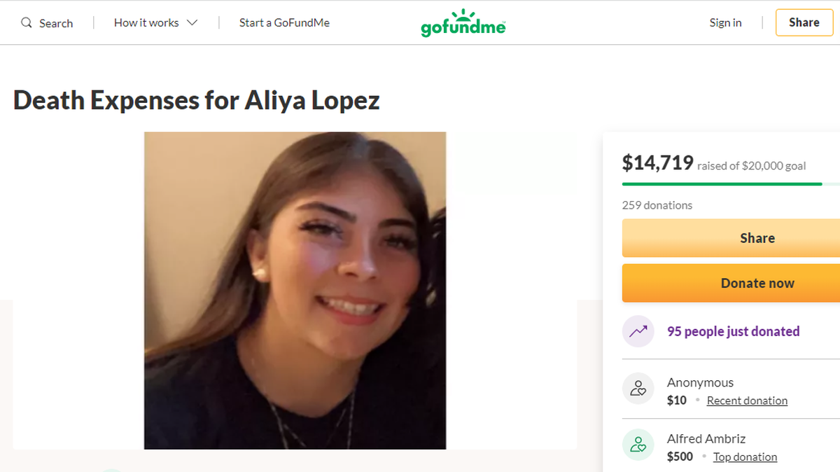 A GoFundMe page for Aliya Lopez