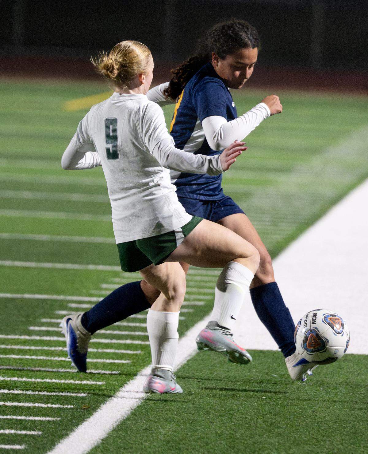 Pitman’s Holland Delay (9) challenges Gregori’s Camille Dinz during the Central California Athletic League game with Pitman at Gregori High School in Modesto on  Tuesday, Jan. 13, 2026. 