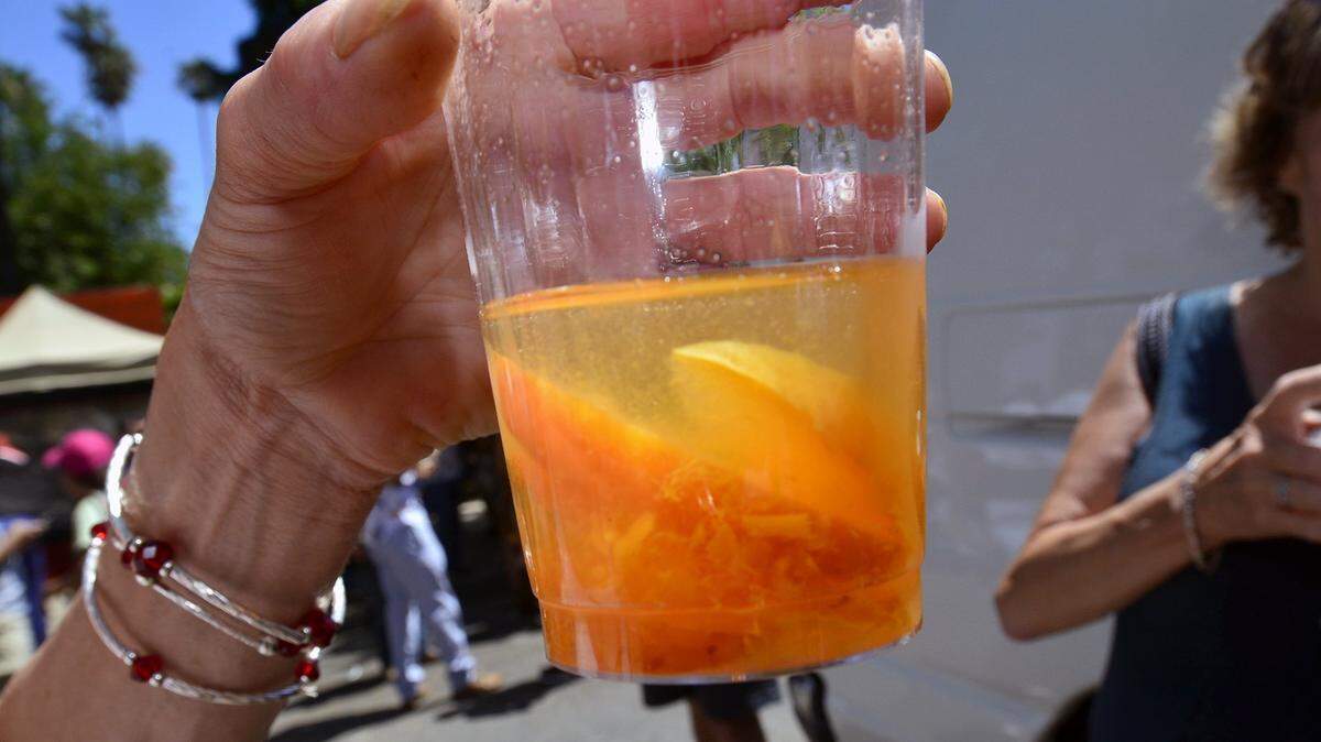 Apricots can be seen in cup of apricot sangria, during a past year’s Patterson Apricot Fiesta.