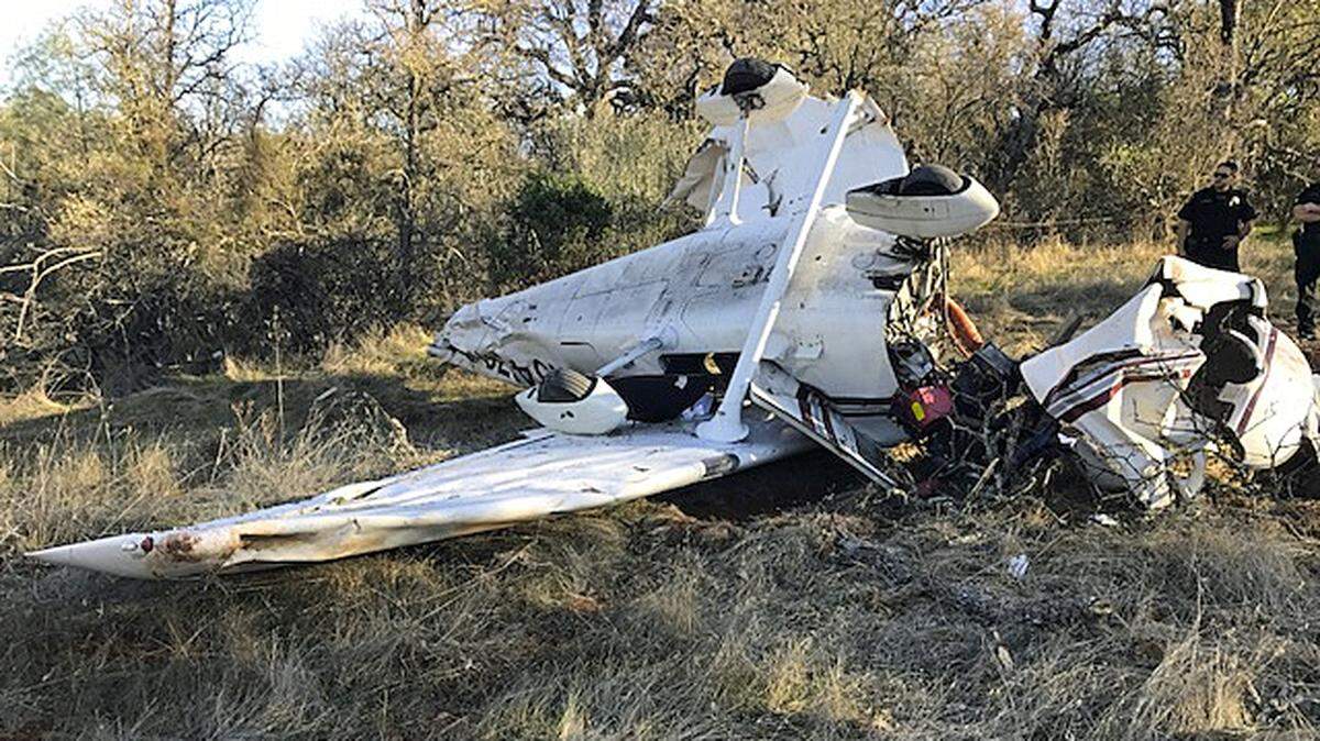 Here are the remains of a plane that crashed off Hogan Dam Road between Valley Springs and Copperopolis in Calaveras County, California, on Thursday, Dec. 14, 2017.