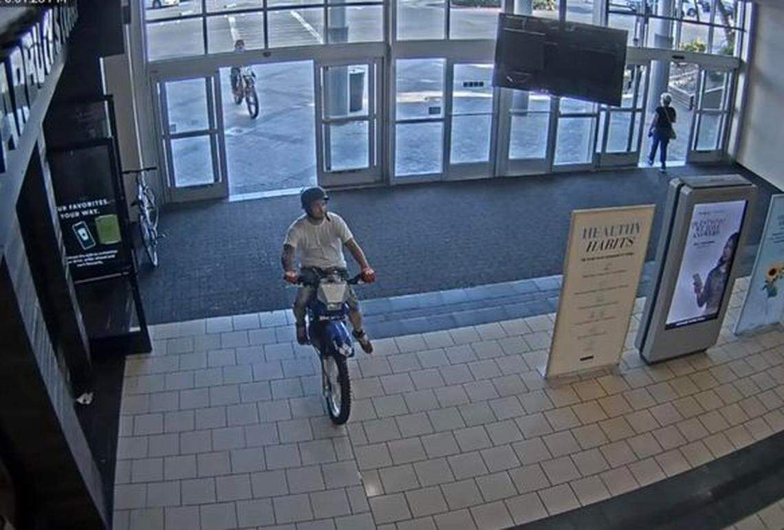 Modesto Police are asking for help identifying two men who rode dirt bikes through the Vintage Faire Mall on Tuesday, July 26.