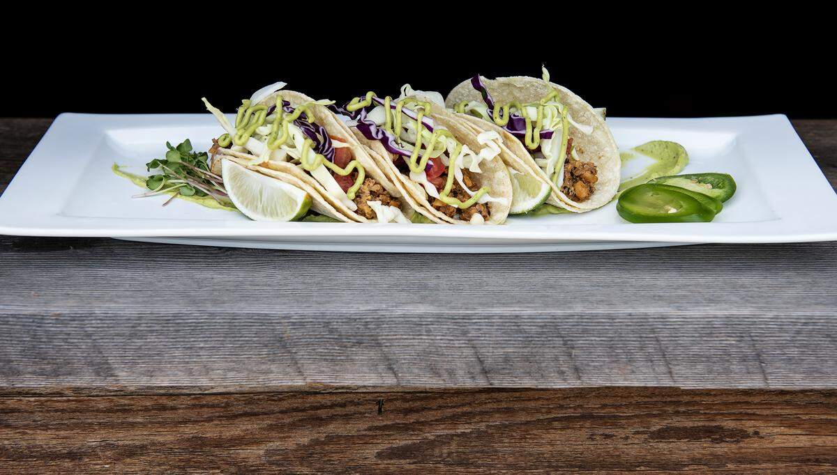 Street tacos at the Farmacy, a new plant-based restaurant, in Modesto, Calif., on Thursday, May 14, 2020.
