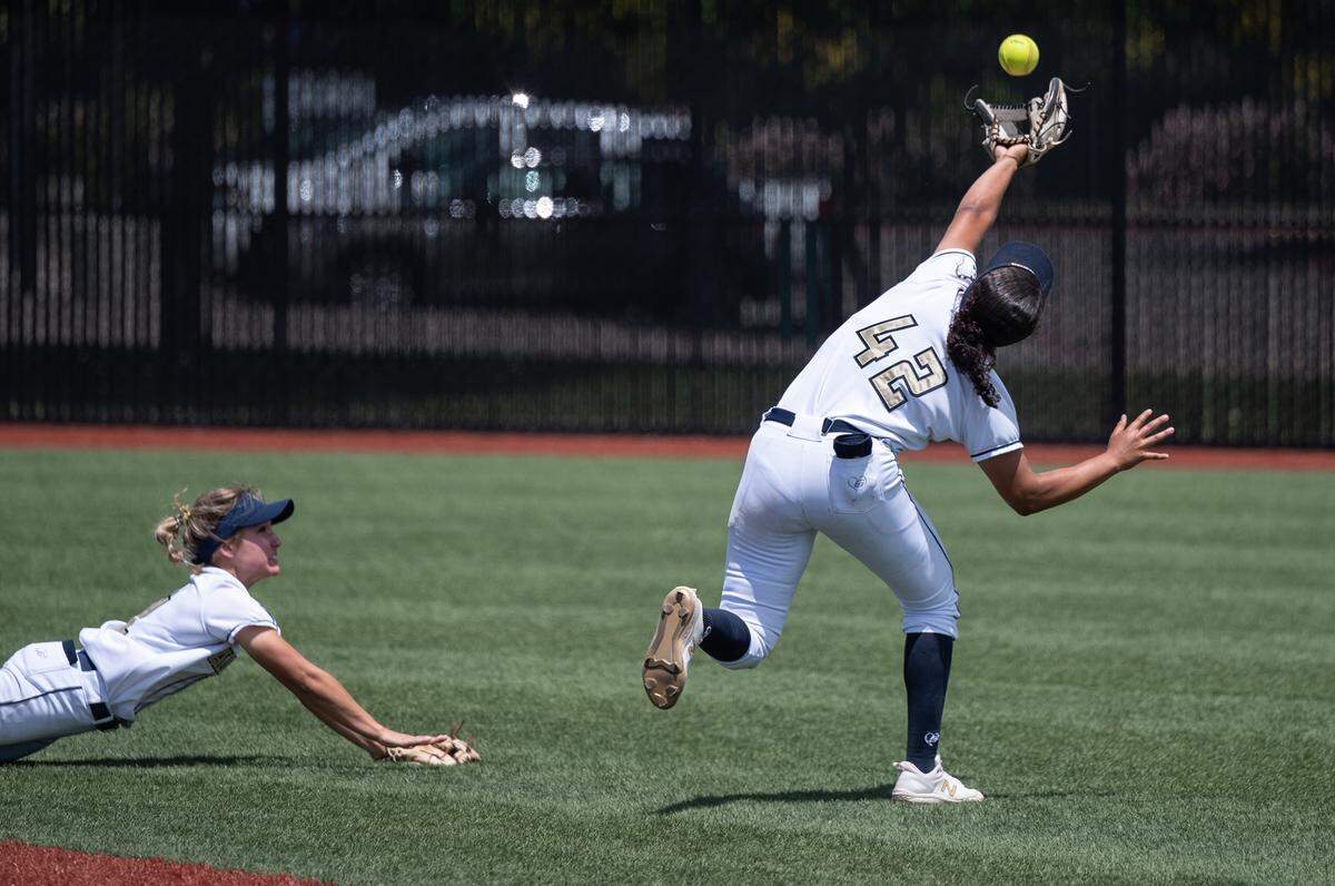 Central Catholic’s Jazmarie Roberts makes a running catch in the outfield during the CIF Sac-Joaquin Section Division III softball championship game with Vista del Lago at Delta College in Stockton, Calif., on Saturday, May 28, 2022.