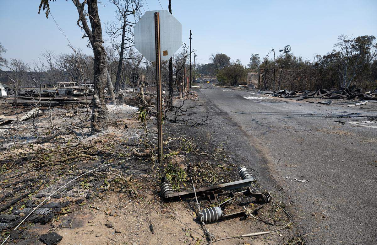 Aftermath shows show utilities damaged in Chinese Camp, Wednesday, Sept. 3, 2025.