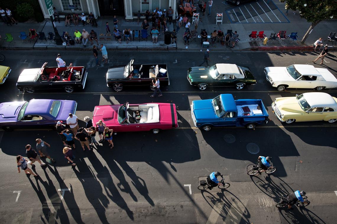 Car owners wait on J Street for the start of the Graffiti Classic Car Parade in Modesto, Calif., Friday, June 8, 2018.