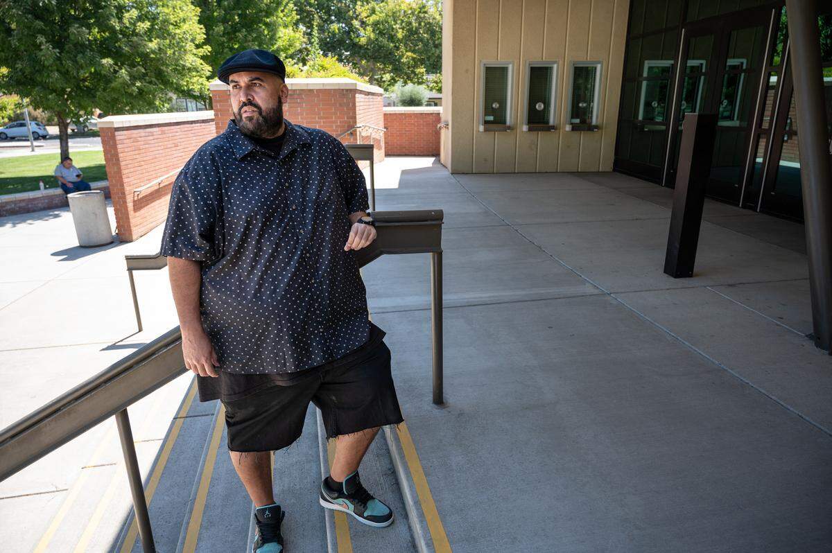 Actor Donny Gonzalez outside Modesto Junior College Performing Arts Center in Modesto, Calif., on Tuesday, July 27, 2021. Gonzalez, a Modesto resident is finding fame through fiction, but certain aspects of his character on the new Netflix true-crime series “Heist” mirror parts of his own life growing up in the Central Valley.