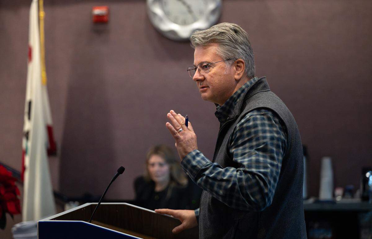 John Duarte speaks during public comment at the Modesto Irrigation District board meeting in Modesto, Tuesday, Dec. 16, 2025. 