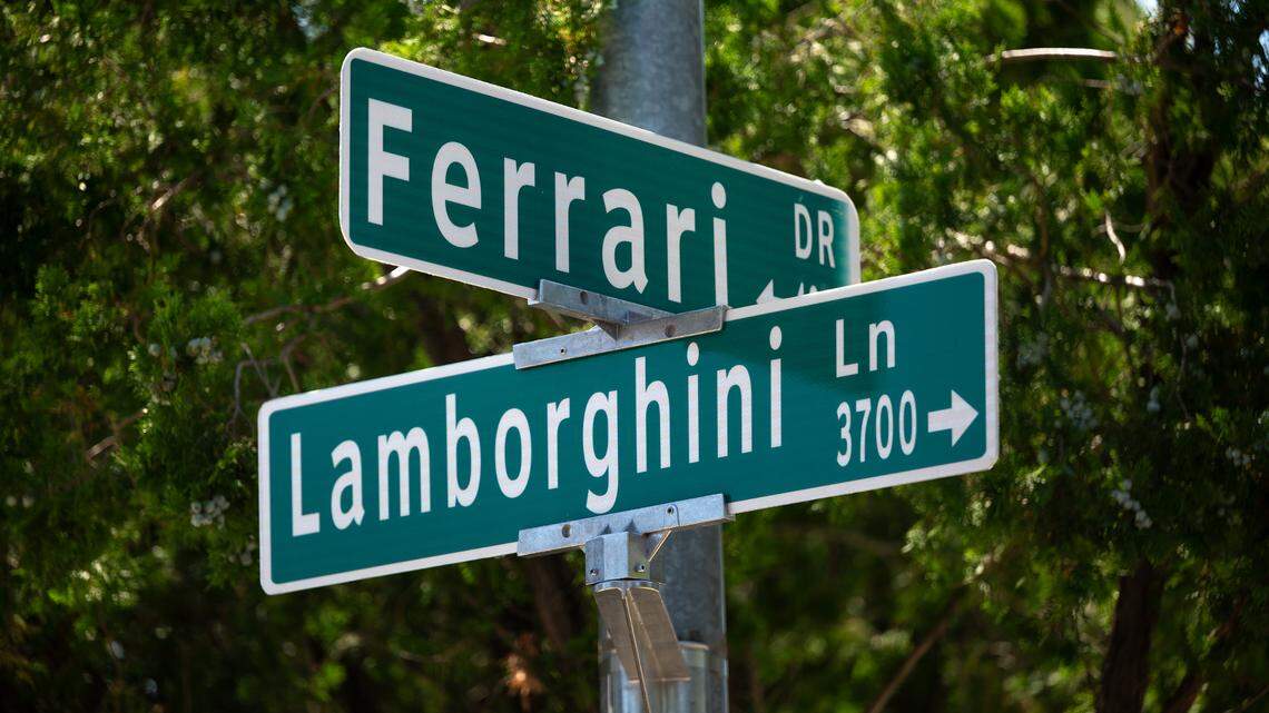 Ferrari Drive and Lamborghini Lane in Modesto, Calif., Wednesday, Aug. 7, 2024.