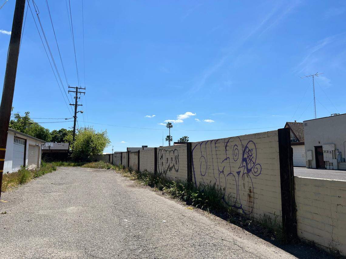 Graffiti is seen on a shared fence on West Roseburg Avenue in northwest Modesto on Tuesday, April 16.