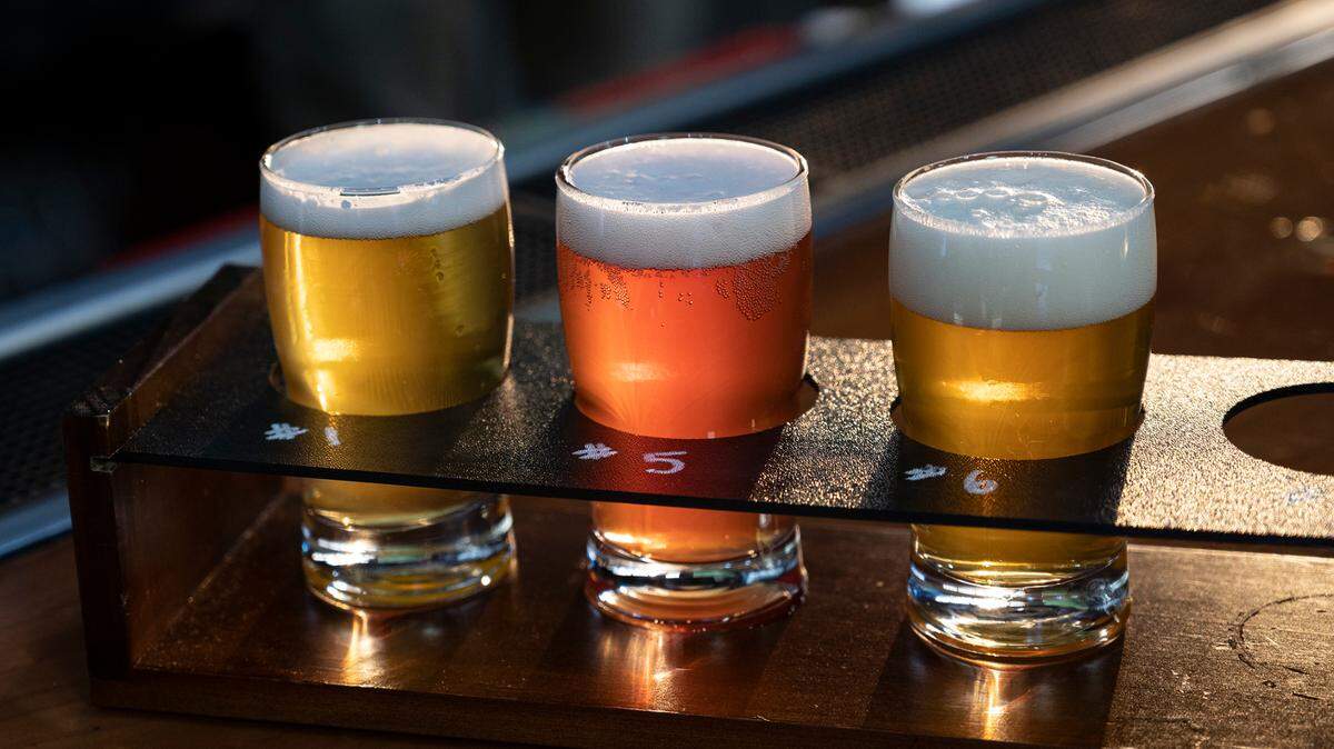 A flight of beers from a Central Valley craft brewery.