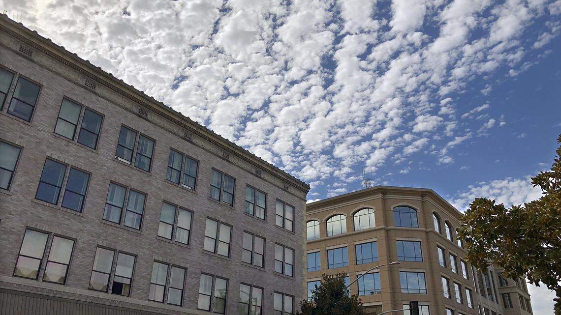 Buildings in downtown Modesto, Calif. including Tenth Street Place (right), site of the City of Modesto administration building, are pictured from 11th and J streets on Sept. 13, 2018.