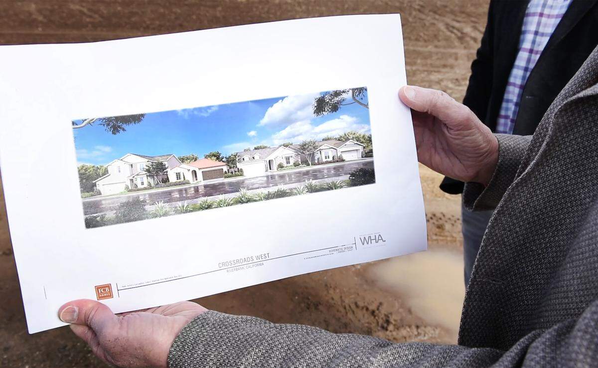 Preparation for construction has begun on Crossroads West, a new housing development in Riverbank, Calif., on Thursday, March 11, 2021.