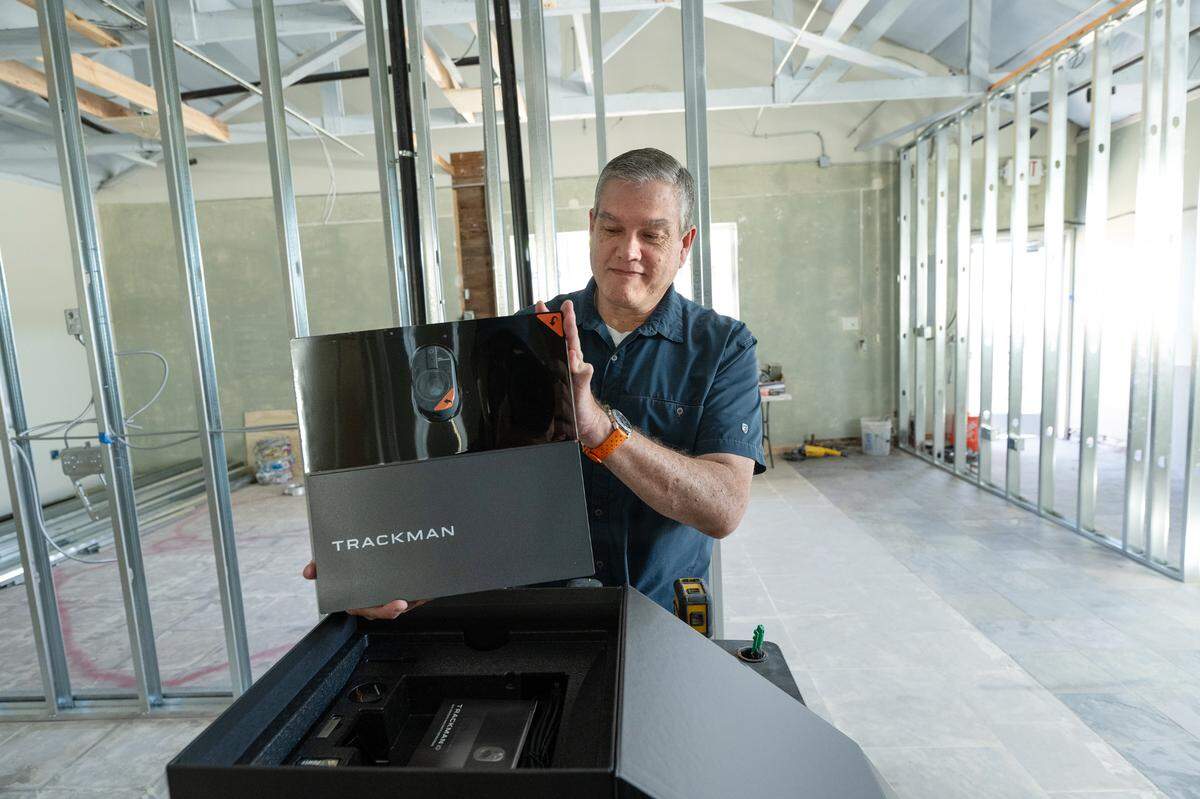 Co-Owner Ken Brown at The Fairway Club in Ripon, Calif., Friday, Aug. 16, 2024. The future indoor golf club will be using the Trackman indoor golf simulation system.