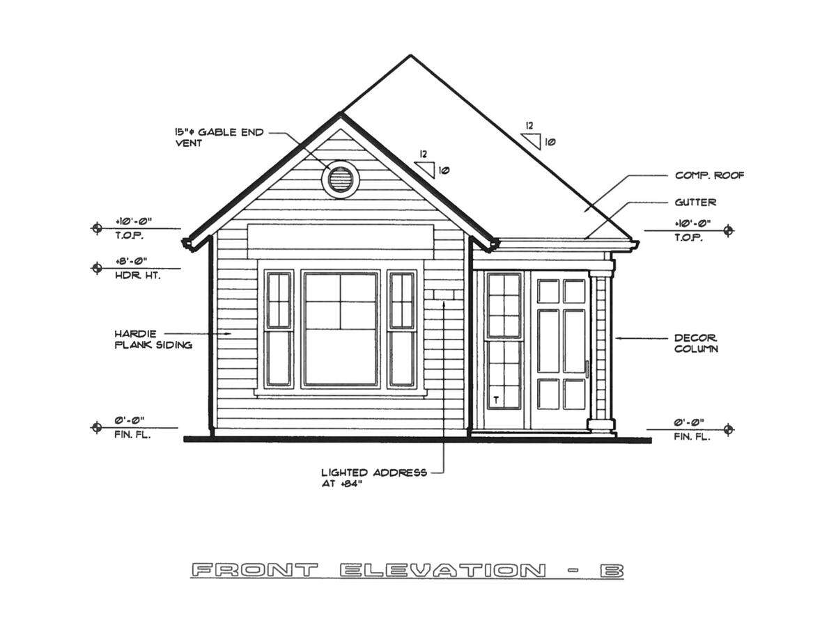 An architect’s sketch shows one the three floor plan options at a “tiny house village” discussed in Riverbank CA on July 19, 2022.