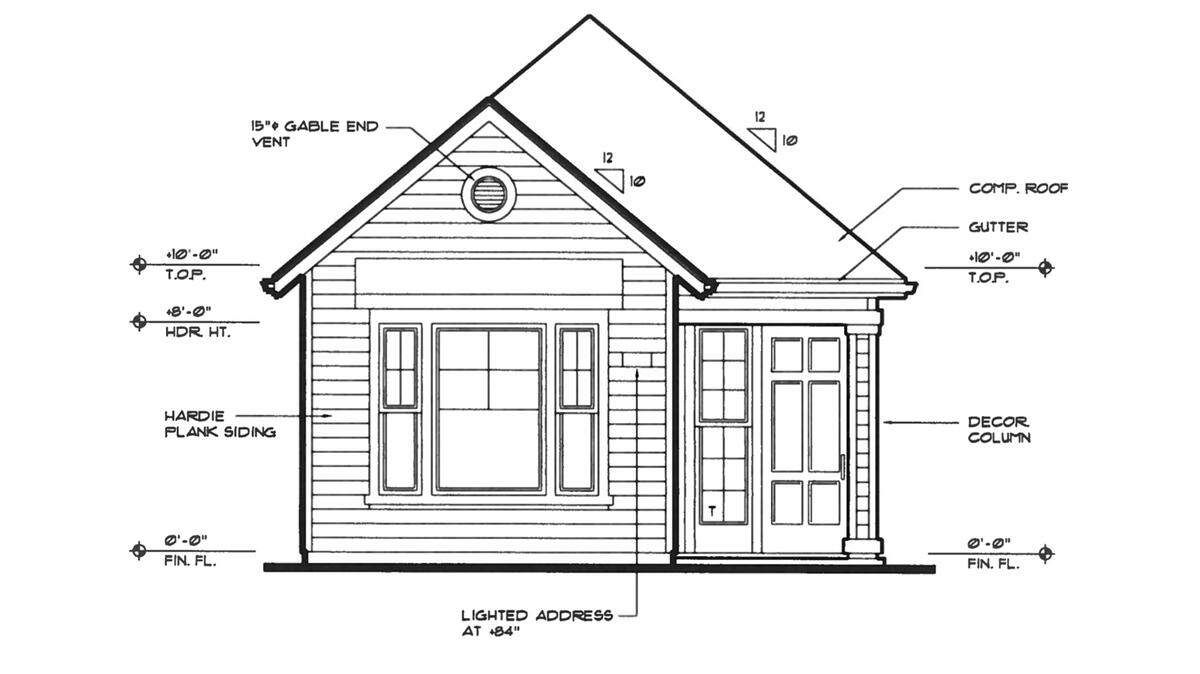 An architect’s sketch shows one of the design options at a “tiny house village” discussed in Riverbank CA on July 19, 2022.