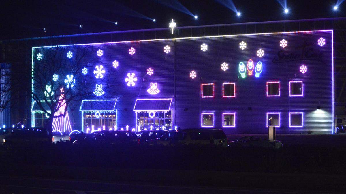 Lights shine off of Shelter Cove Community Church on Thursday, Dec. 17, 2020 during the church’s nightly Christmas lights show.