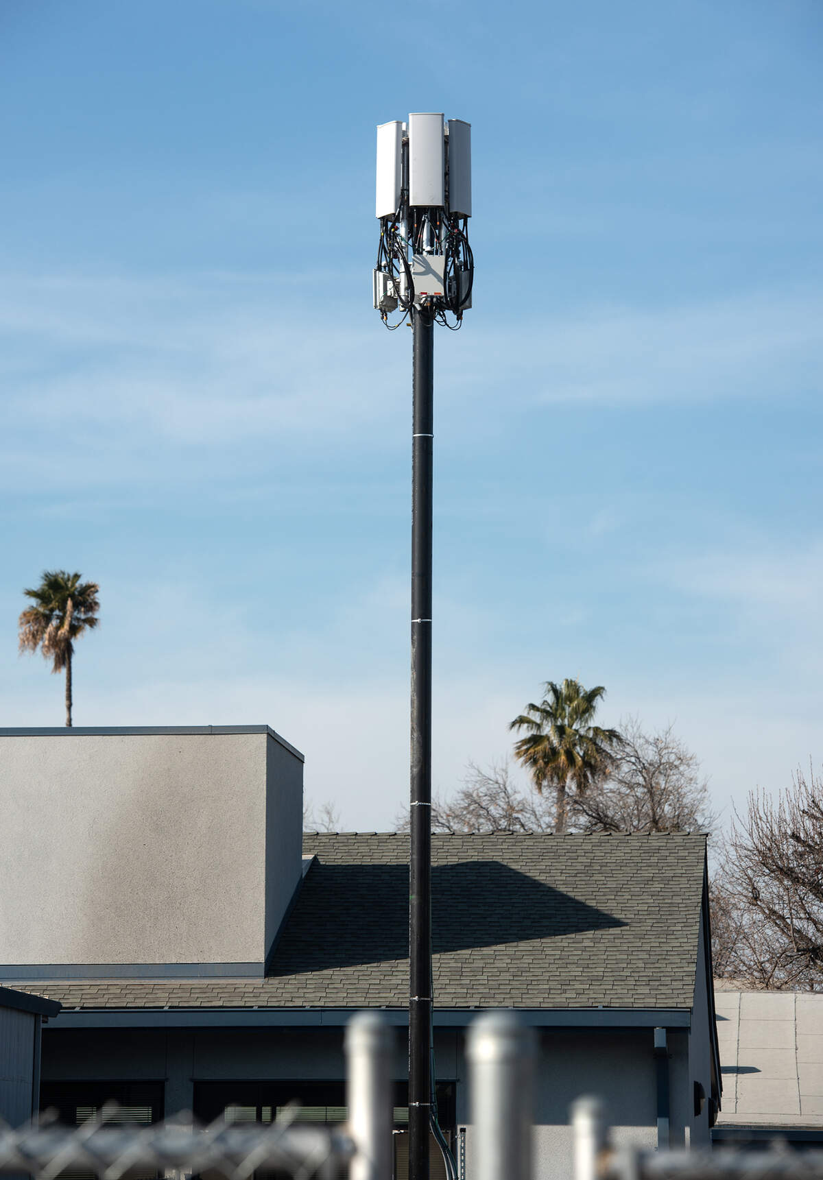 Patterson school district installed towers for LTE internet amid COVID in Patterson, Calif., on Friday, Jan. 15, 2021. This tower is at La Palmas Elelmentary.