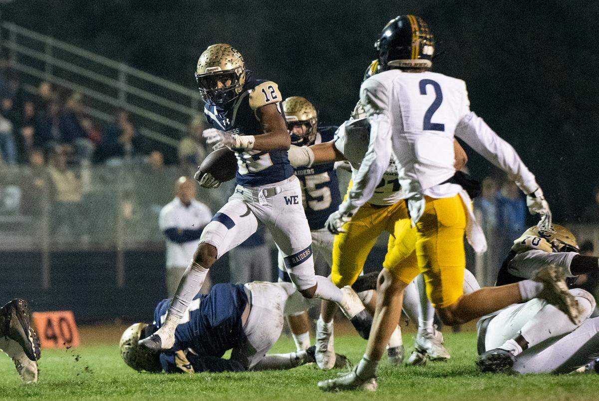 Central Catholic’s Joey Alcutt runs the ball during the Sac-Joaquin Section Division I semifinal playoff game with Oak Ridge at Central Catholic High School in Modesto, Calif., Friday Nov. 17, 2023. Oak Ridge won the game 31-14.