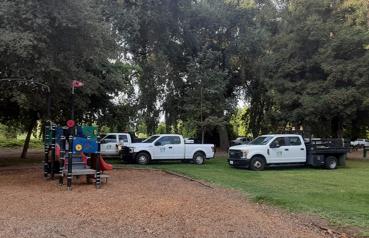 City workers cleaned up a portion of the Tuolumne River Regional Park near Tioga Drive and the Modesto Airport in Modesto, Calif., on Wednesday, September 21, 2022.