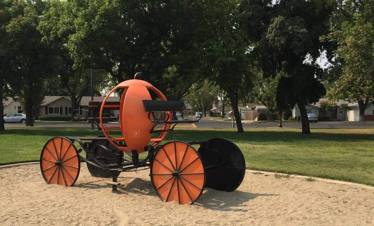 The Cinderella coach play equipment at Standiford Park on Tokay Avenue in Modesto