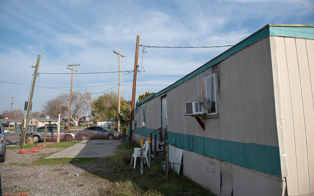 The mobile home of Gustavo Lopez was damaged after an electrical fire in 2018. Photographed at Lazy Wheels mobile home park in Ceres, Calif., Friday, Dec. 23, 2022.