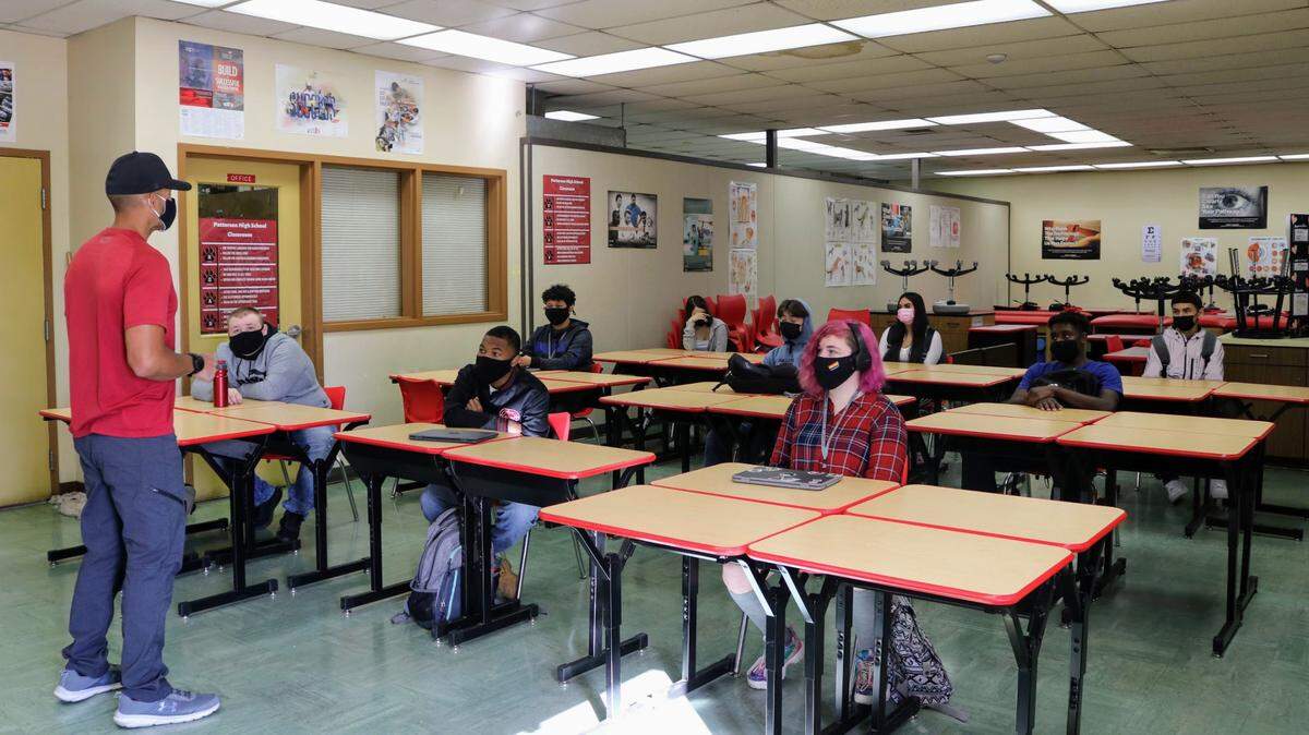 Students at Patterson High School in April 2021.