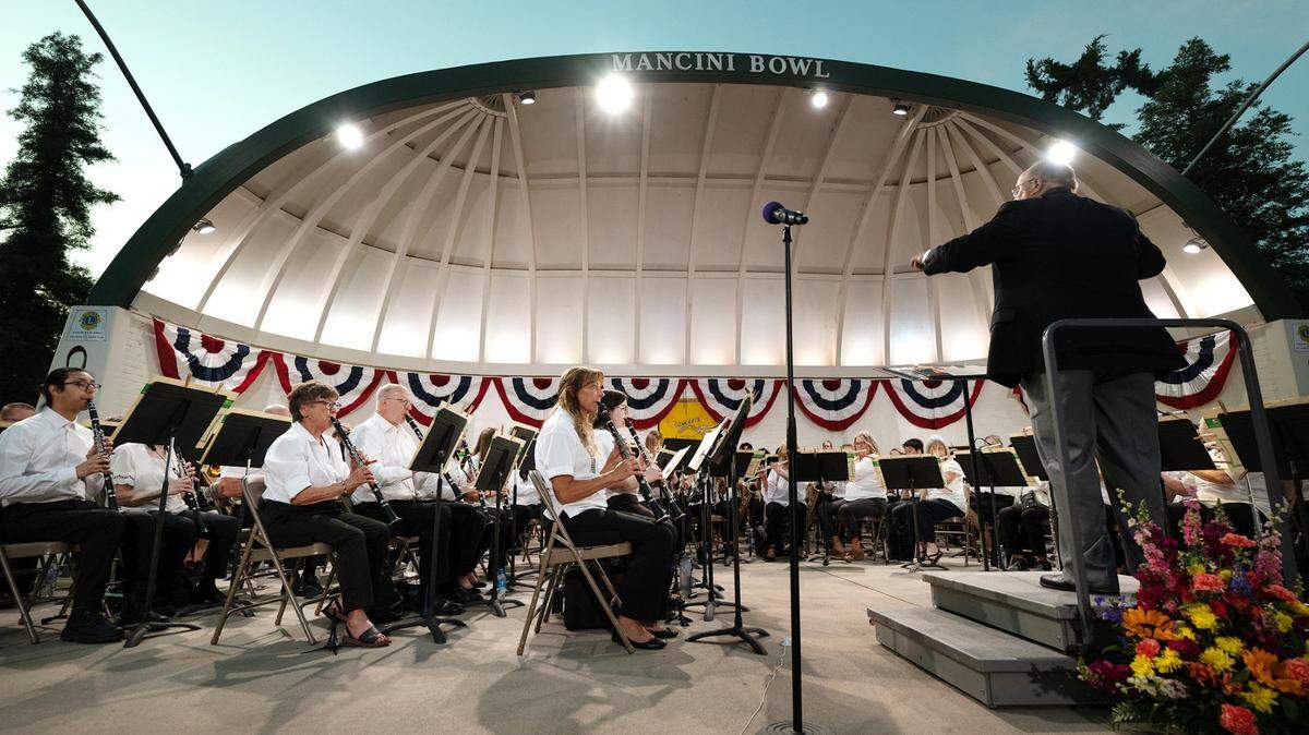 Conductor George Gardner leads MoBand during its first concert of the 2023 season at Mancini Bowl in Modesto.