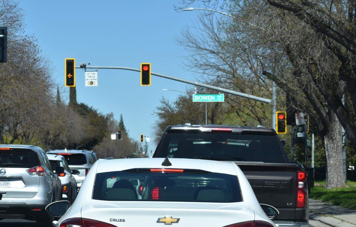 Most of the Tully Road intersections with traffic signals, at least south of Standiford Avenue and north of North Ninth Street, now have flashing yellow turn arrows. Photographed Thursday, March 14, 2024.