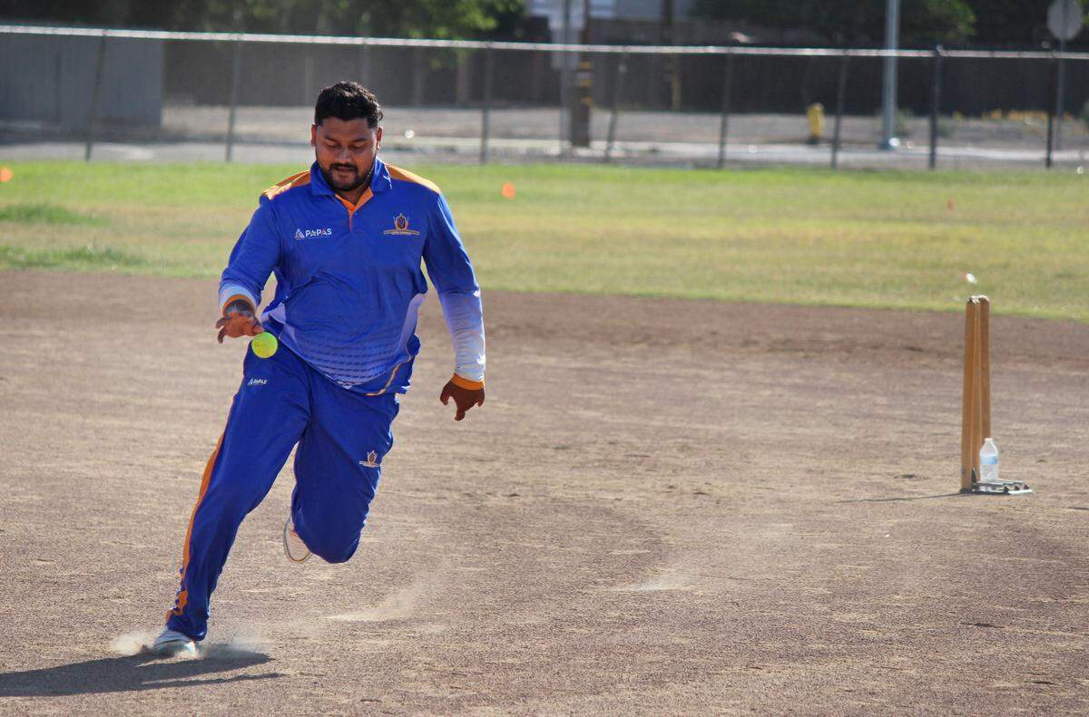 Nishil Shah goes for ball during a match at Ritter Family Park in Tracy on June 8.