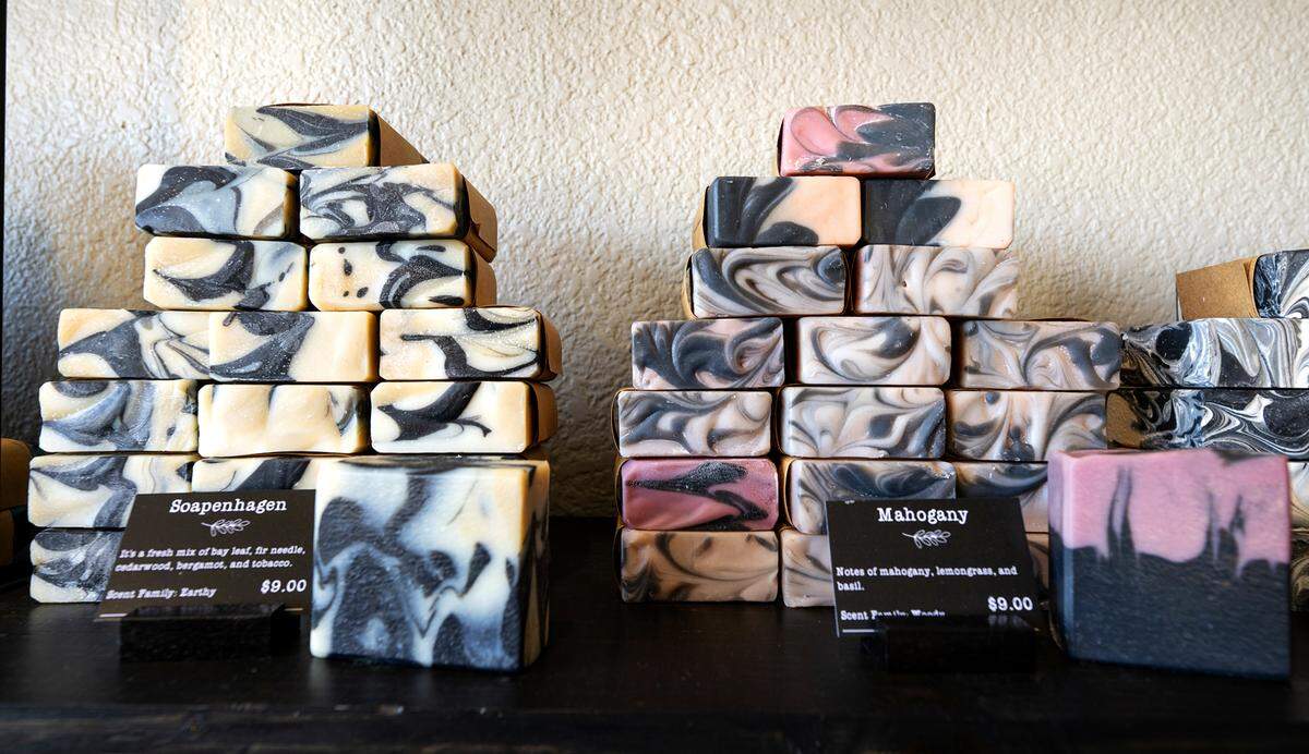 Goat milk soap by Mazzeltov Farms Soap in Waterford, Calif., Tuesday, May 16, 2023.