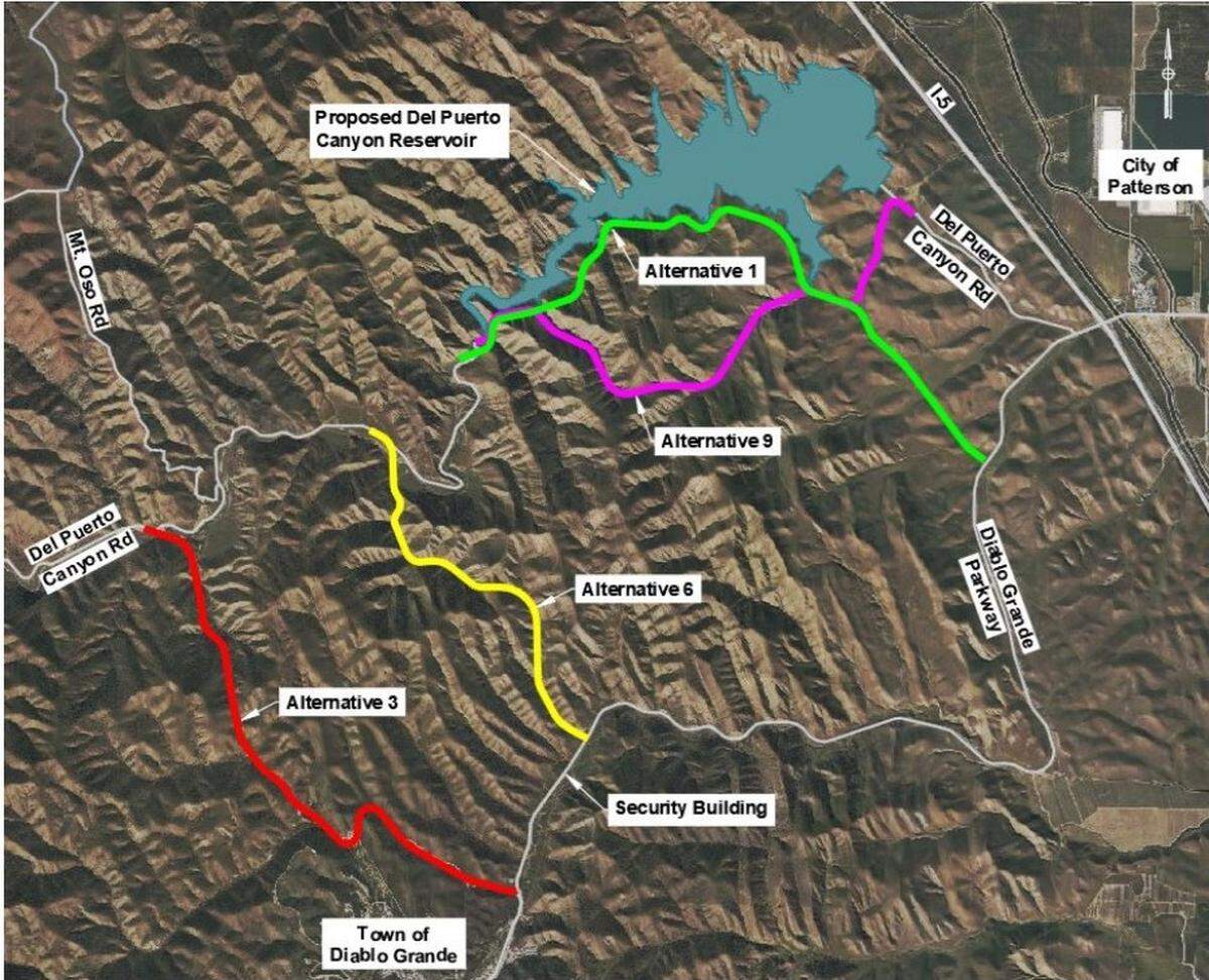 Alternative 9 is the route Stanislaus County supervisors approved Tuesday for Del Puerto Canyon Road to make way for a reservoir west of Patterson.