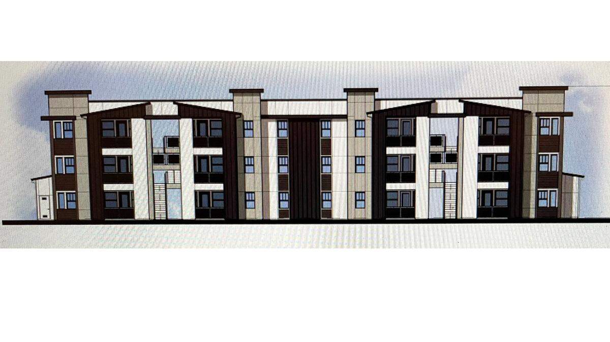 An architect’s rendering shows one of the facades for a 145-unit apartment complex just off Mitchell Road. It was approved by the Ceres City Council on March 27, 2023.