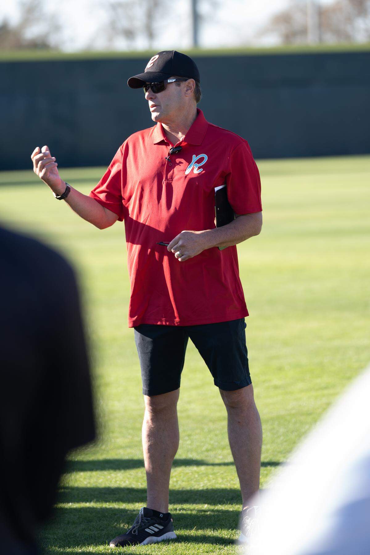 Modesto Roadsters first-year manager and former MLB champion and Gold Glove winner J.T. Snow speaks with over 40 prospects at the team’s open tryout at John Thurman Field on Saturday, March 14, 2026.