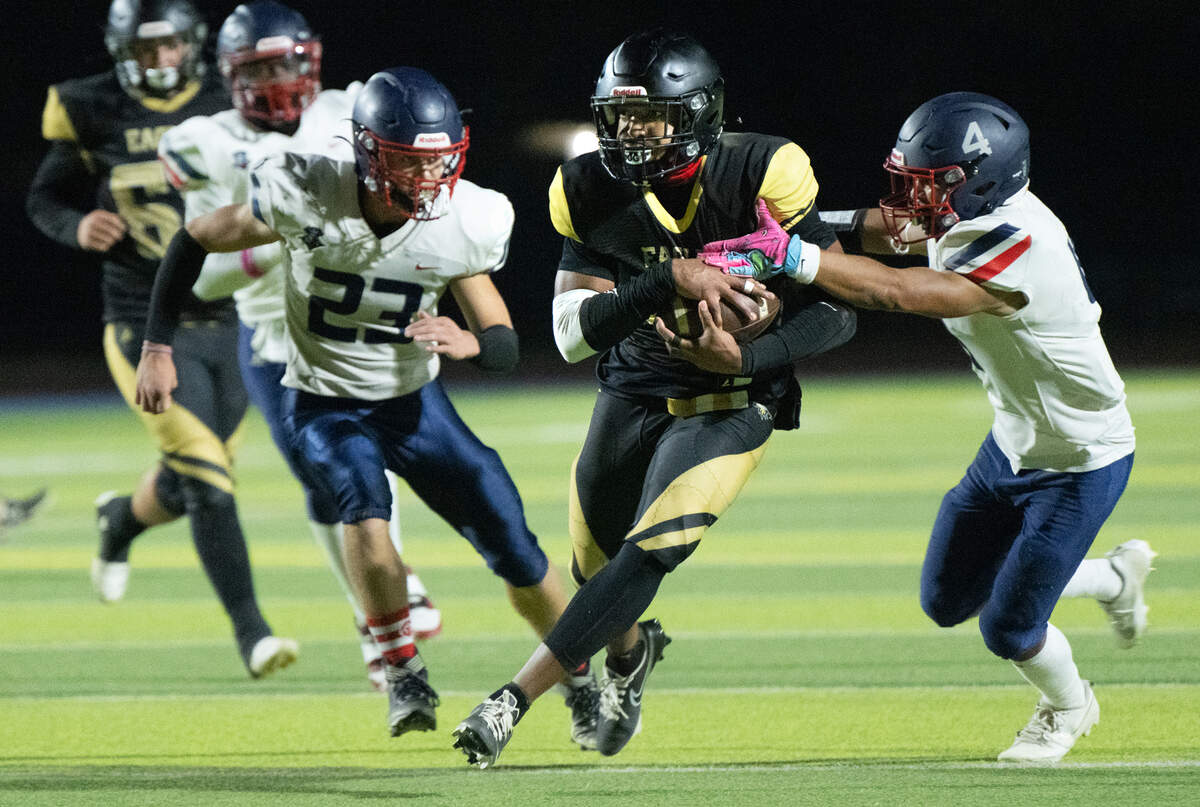 Enochs receiver Brennan Whitten Jr runs after a catch during the game with Beyer at Downey High School in Modesto, Calif., Friday, Aug. 23, 2024.