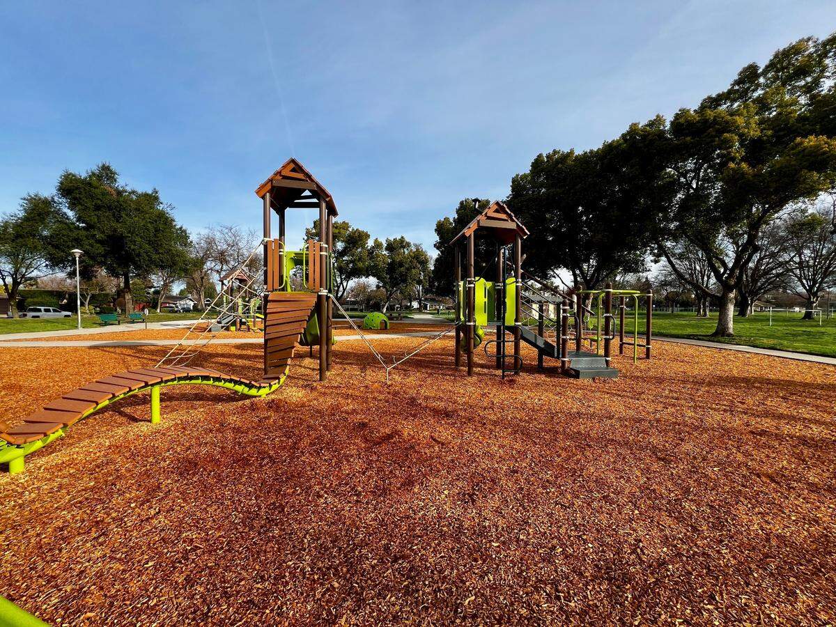 A new play structure at Lakewood Park in Modesto, Calif., on Feb. 15, 2025.