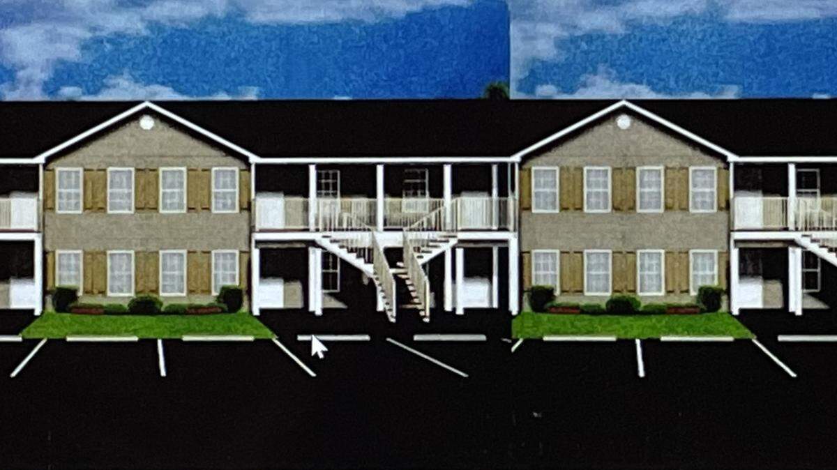 El Concejo Municipal de Sonora, California, aprobó 12 apartamentos sobre tiendas el 17 de junio de 2024. El croquis muestra el lado de Oregon Street, que tendrá dos pisos. El lado de Washington Street tendrá tres.