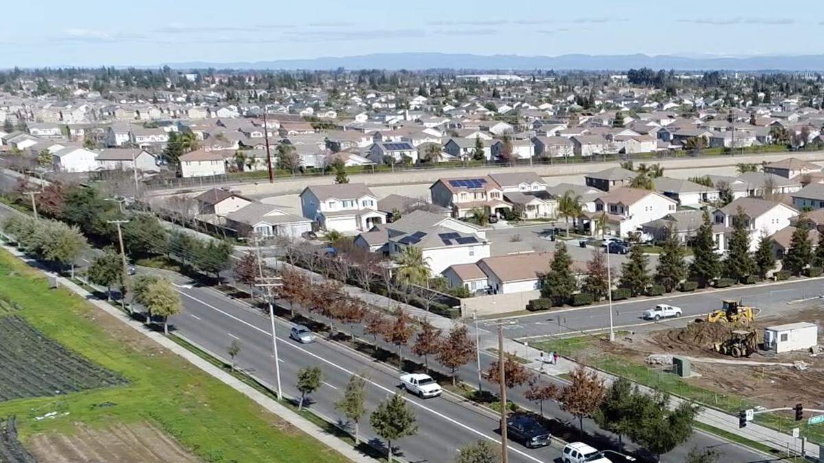 Houses in Riverbank, Calif. are pictured from the Bee’s drone on Monday February 11, 2019.