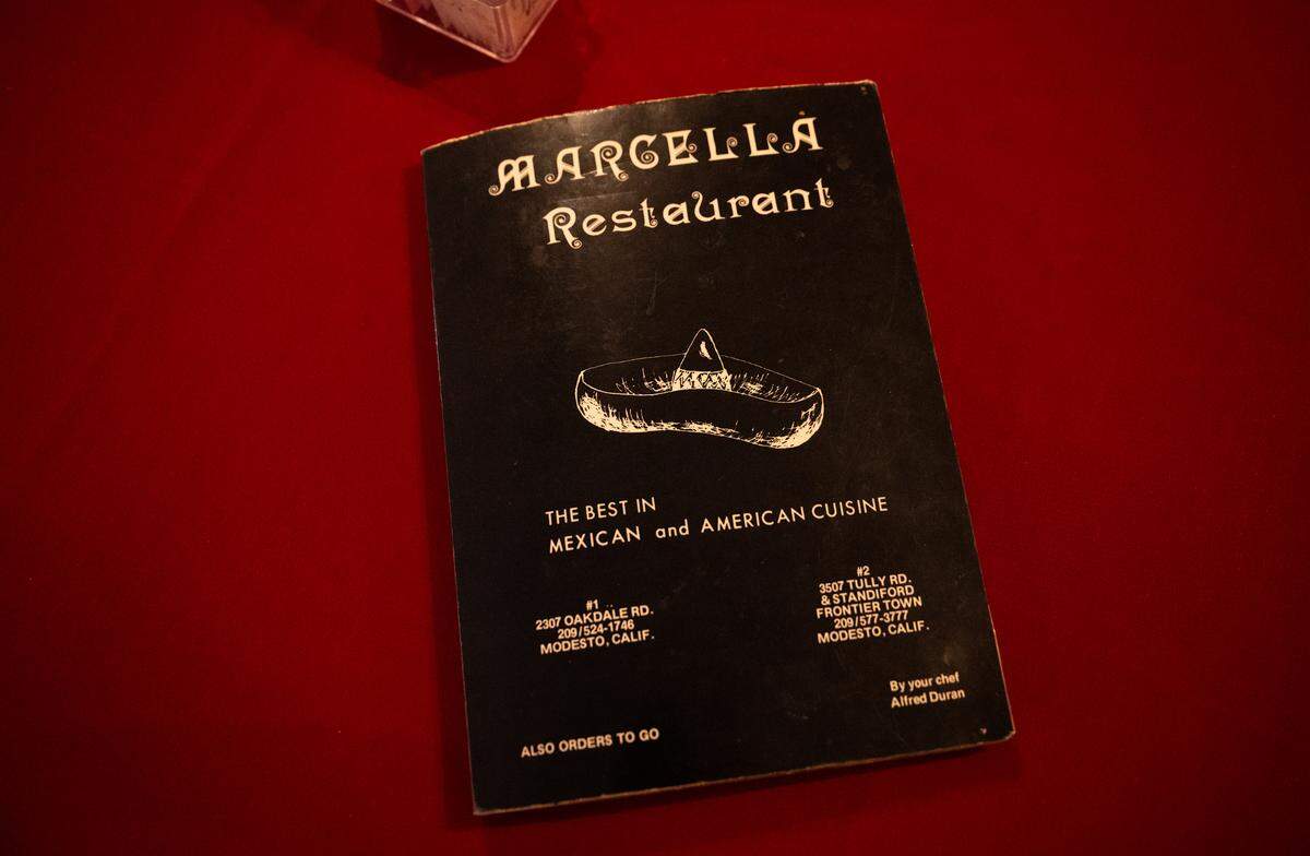 Marcella’s Mexican restaurant menu circa 1973. Photographed in Modesto, Monday, Jan. 13, 2025.