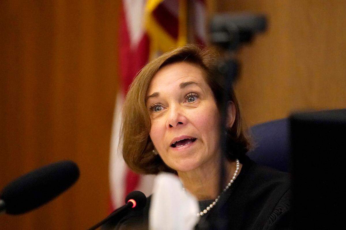 Judge Anne-Christine Massullo speaks during a hearing at the San Mateo County Superior Court in Redwood City, Calif., Thursday, Aug. 11, 2022. Scott Peterson is in court for a hearing to determine whether he gets a new trial in the murder of his pregnant wife because of juror misconduct. (AP Photo/Jeff Chiu, Pool)