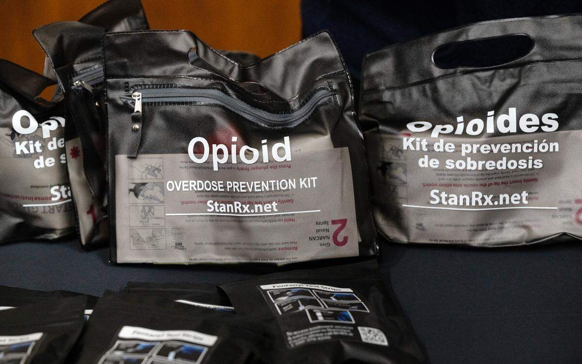 Stanislaus Behavioral Health and Recovery Services gave out opioid prevention kits with Narcan and fentanyl test strips during Turlock Unified School District Family Information Night on the fentanyl crisis at Turlock Junior High School in Turlock, Calif., Thursday, Oct. 12, 2023.