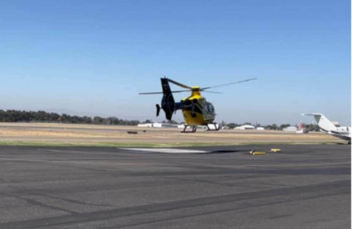 An air ambulance transporting a 73-year-old burn victim with life threatening injuries from Modesto, CA to University of California Davis’ burn center on Monday, Sept. 10, 2024