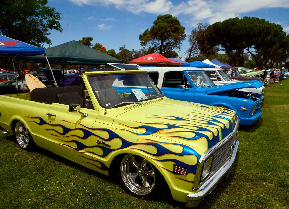 A 72 Chevy C10 Blazer and other classic cars on display during the 18th Annual North Modesto Kiwanis American Graffiti 2016 Festival and Car Show in Modesto California on June 11, 2016.
