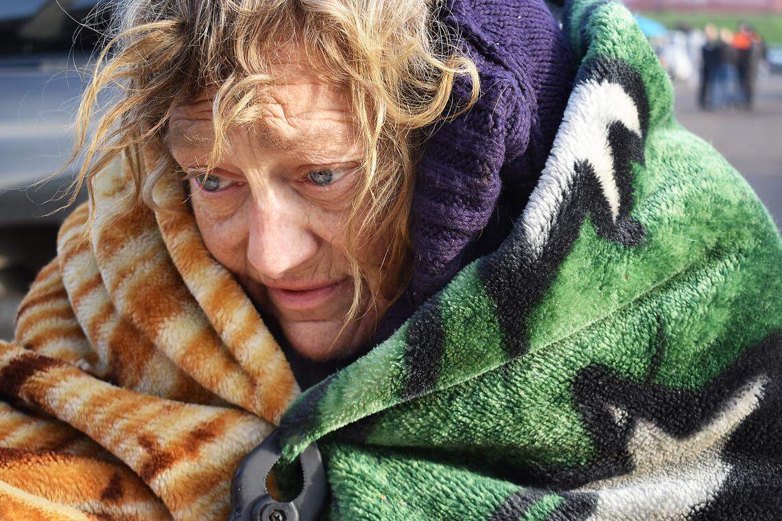 Joyce Charron talks about not knowing where she’ll go next on Wednesday, Dec. 11, 2019, the closing day of the Modesto Outdoor Emergency Shelter next to and beneath the Ninth Street bridge.