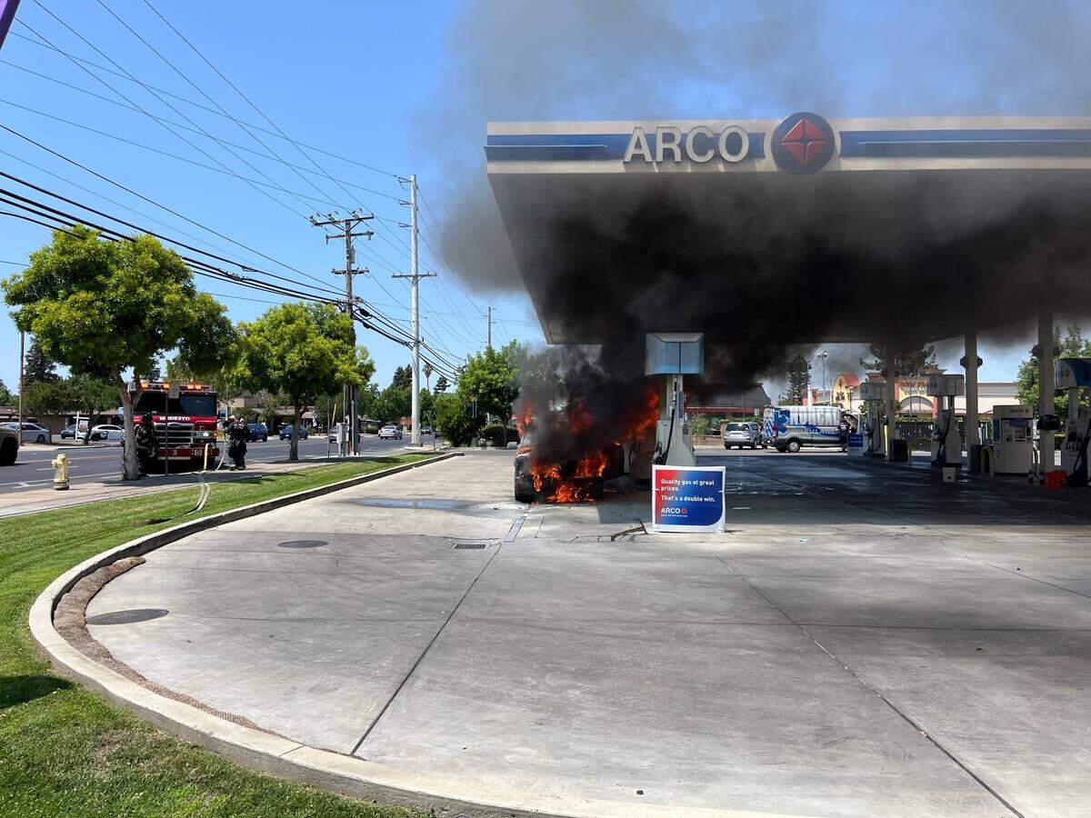 Vehicle fire at Arco gas station on Coffee Road in Modesto.