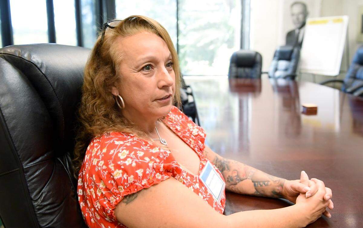 Danette Agundez works in finance at MTC Distributing in Modesto, Calif., Tuesday, Oct. 25, 2022.