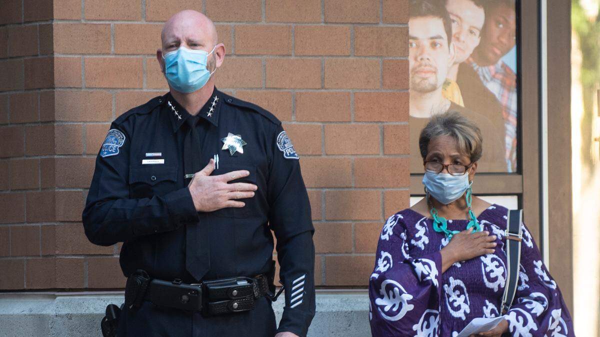 Former Modesto Police Chief Galen Carroll worked to build trust with the community. NAACP President Wendy Byrd, right, endorses efforts for civilian oversight of police.