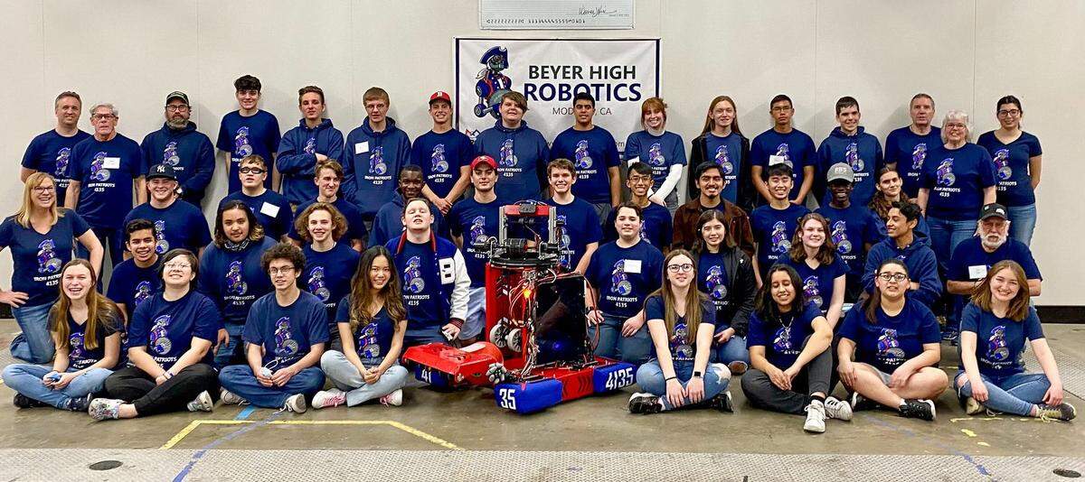 The 2022 Beyer High School Iron Patriots robotics team poses for a photo.