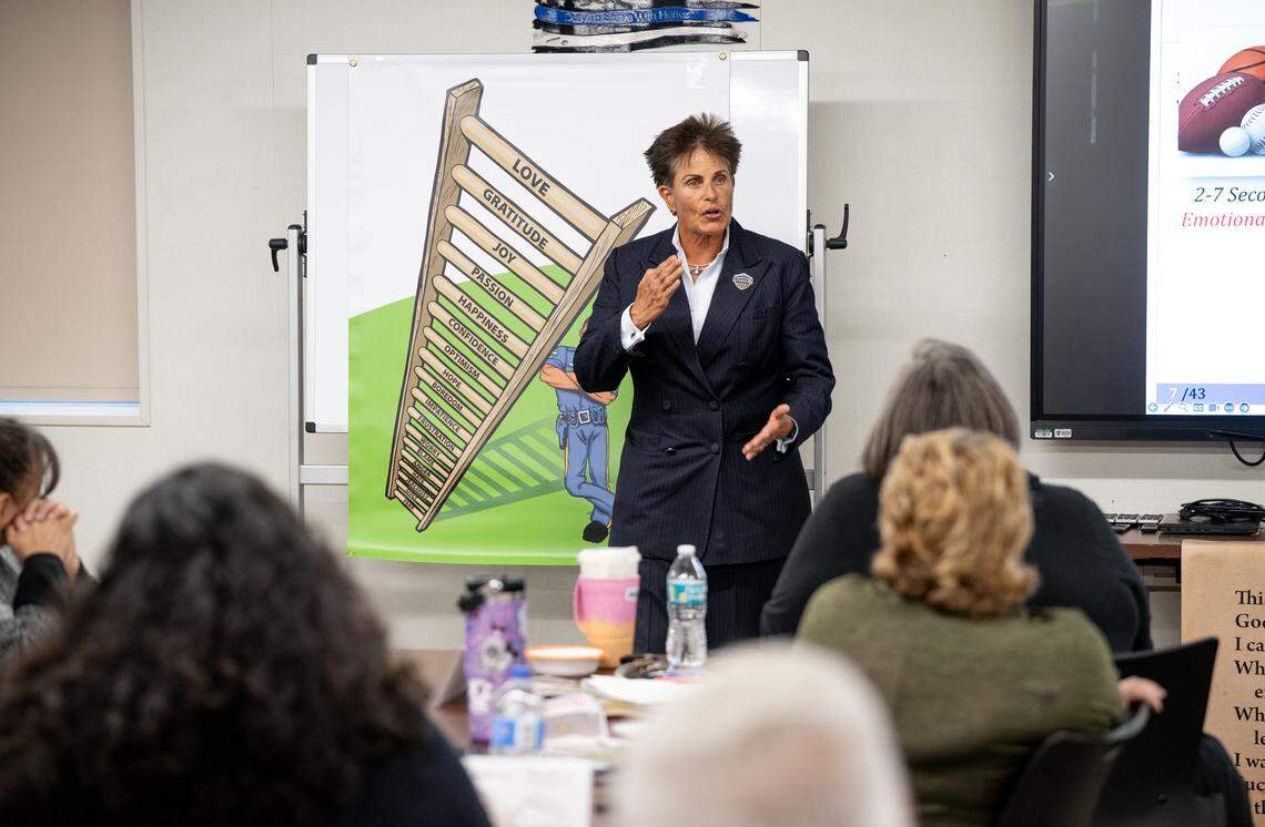 RITE Academy co-founder Linda Webb leads an emotional intelligence training session at  the Stanislaus County Sheriff’s Office Regional Training Center in Modesto on Thursday, Aug. 14, 2025.