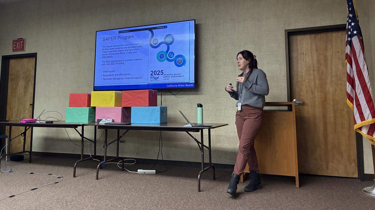 Rachel Wittenberg from the State Water Board presents at the Patterson Library on Jan. 28, 2026.